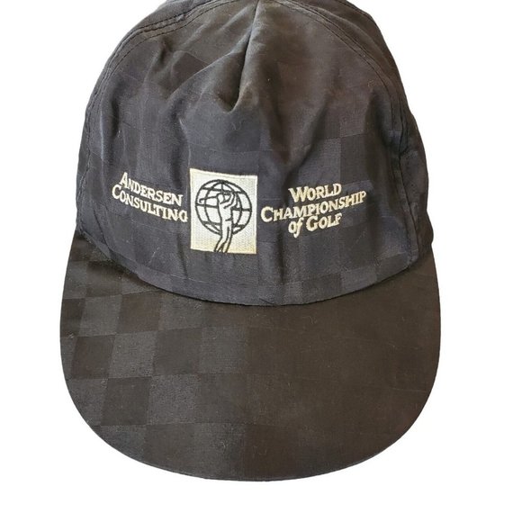 80 90s Black Checkered World‎ Golf Championship Hat Ball Cap Snapback USA